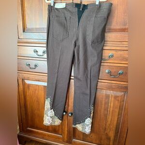 NWT Soft Surroundings Straight Leg Ankle Pants with Beaded Appliqué  SZ 12